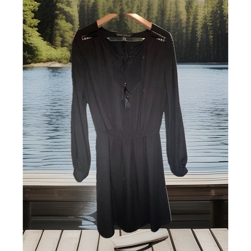 WHITE HOUSE BLACK MARKET Beaded Embroidered Chiffon Dress  Diamond Cutout  Sz 00